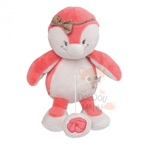  daisy et coco peluche musicale pingouin rose beige noeud 